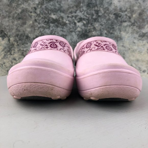 Crocs Women's Size 8 Mercy Work Pink Floral SlipOn Crocs Lock Rubber Clogs - Picture 2 of 11